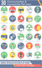 A set of 30 communication icons as global network, router, video camera