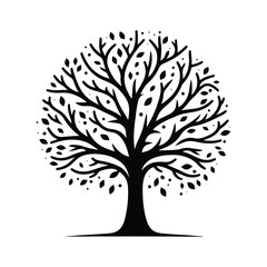 Tree black silhouette vector with white color background