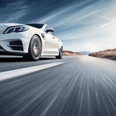 Naklejka premium 3D rendering of a luxury sports car driving on a highway.