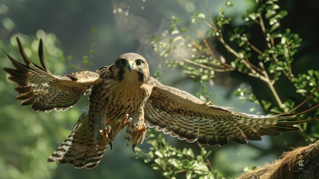 falcon in mid-air, talons outstretched as it dives towards the ground in pursuit of its prey