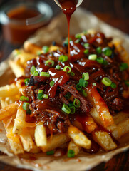 Loaded BBQ Cheese Fries with Green Onions