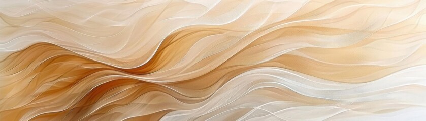 A minimalistic abstract painting with wavy beige and white lines, creating a serene and modern aesthetic, emphasizing simplicity and elegance