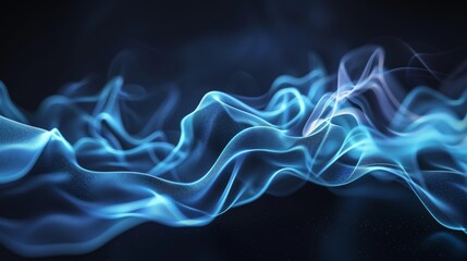 Fototapeta premium Abstract blue dynamic waves on black background