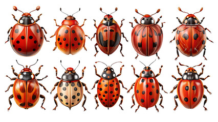 Set Of Ladybugs Isolated On Transparent Background, Collection Of Ladybugs
