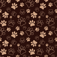 Animal Paw Seamless Pattern. Paw animal print silhouettes. Seamless pattern with paws