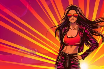 Vibrant fashionista in sunset hues with stylish sunglasses