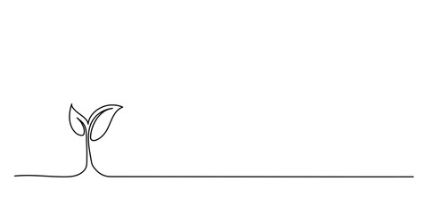 One continuous line art growing sprout, eco nature concept. Eco natural farm concept design one sketch outline drawing vector illustration