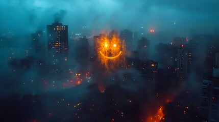 Obraz premium A city skyline with a smiling face drawn on it