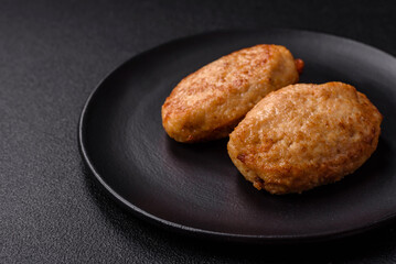 Delicious fresh fried minced cutlets with spices and herbs