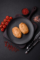 Delicious fresh fried minced cutlets with spices and herbs