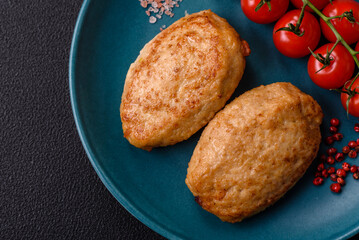 Delicious fresh fried minced cutlets with spices and herbs