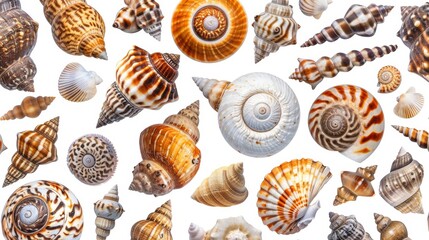 Fototapeta premium Collection of diverse seashells on a white background