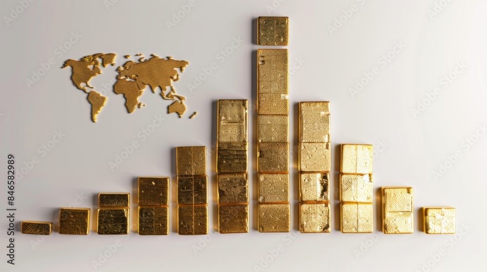 Poster a bar graph showing gold production levels by country, highlighting key contributors to the global g