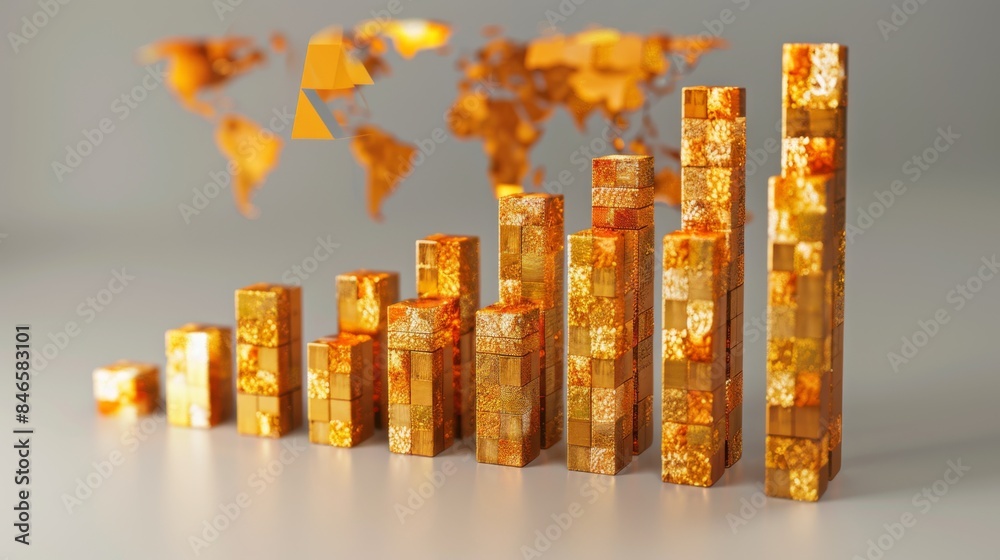 Poster a bar graph showing gold production levels by country, highlighting key contributors to the global g