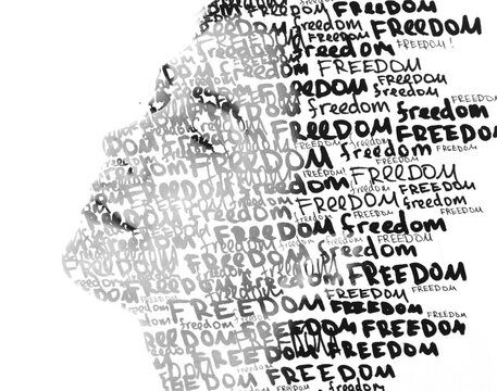 A black and white lettering paintography portrait of a woman