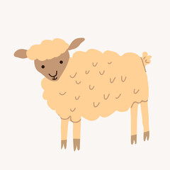 Cute vector sheep, in a flat style, isolated on a white background. Design for kid, children's poster, children's wall painting, postcard, invitation