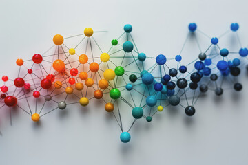 Obraz premium Abstract futuristic wave with colorful lines connecting dots. digital data communication background.