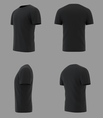 Blank black shirt mockup template, front and back view, isolated on white plain t-shirt mockup. Sweater t-shirt design presentation for printing