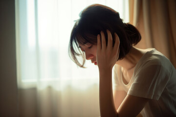女, 女性, 病気, 頭痛, 悲しみ, 苦しみ, うつ病, 頭を抱える女性, woman, female, illness, headache, grief, suffering, depression, woman with head