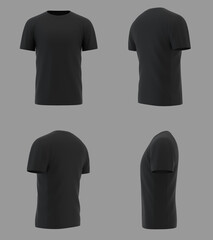 Blank black shirt mockup template, front and back view, isolated on white plain t-shirt mockup. Sweater t-shirt design presentation for printing