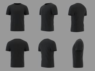 Blank black shirt mockup template, front and back view, isolated on white plain t-shirt mockup. Sweater t-shirt design presentation for printing