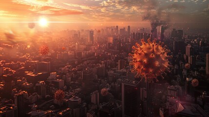 Airborne virus spread in a megalopolis, highlighting the need for urban virus protection