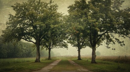 Obraz premium Three lime trees following the rainfall