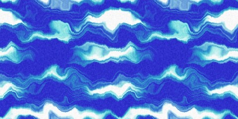 Wavy tie Dye stripe with linen effect seamless ribbon texture. Masculine blue white striped print edging. 