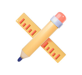 3D Pencil and Ruler Crossed