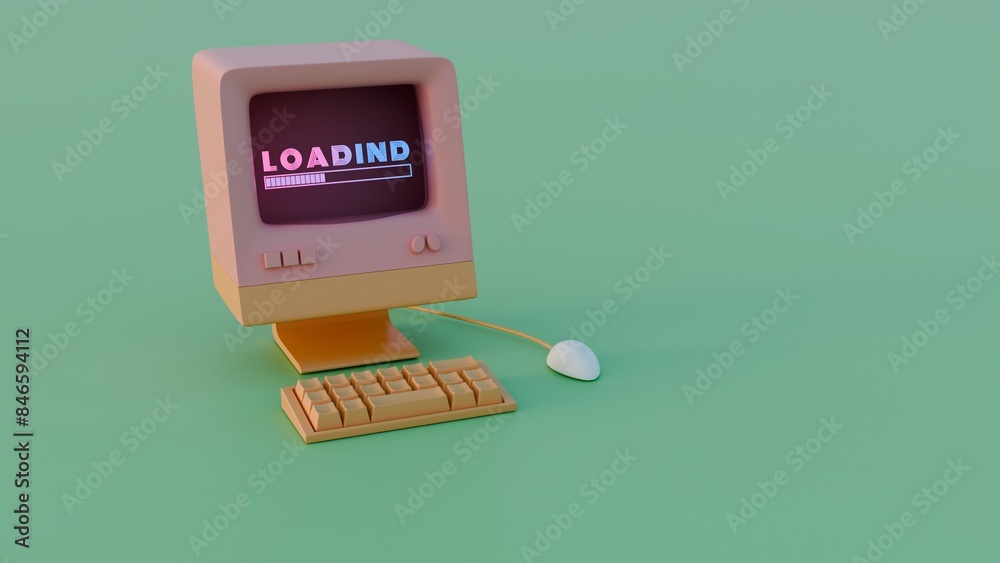 Poster Retro Computer Loading Animation: Vibrant Neon Typography and Dynamic Progress Indicators