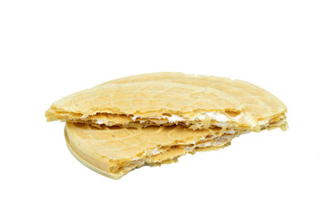 Crunched wafer halva (kağıt helva in Turkish), a kind of light dessert with its round appearance and crispy flavor