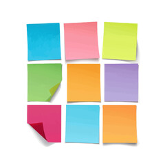 Set of colorful vector blank sticky post it notes isolated on white background