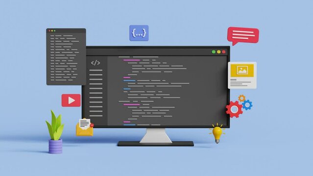 Programming or developing a software or game. Application, program or code development. 4k 3d animation