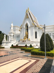 Thai Beautiful White Temple and Buddha Statue
