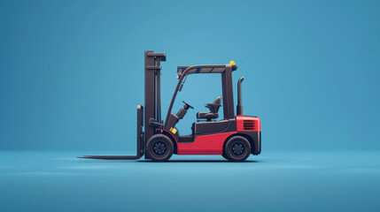 A red forklift stands against a blue background, highlighting industrial machinery and equipment in a studio setting.