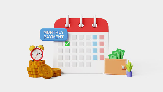 Subscription payment, monthly payment date concept. Tax pay date or monthly subscription payment 3d illustration