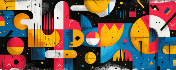 Urban street art mural with vibrant colors and abstract designs Vector flat minimalistic isolated illustration