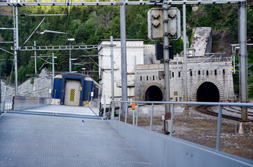 Travel On the Railway Train Wagon and a Railroad Tunnel Below Simplon Pass in Valais, Switzerland.