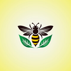 Cute bee logo Vector illustration on gradient background.