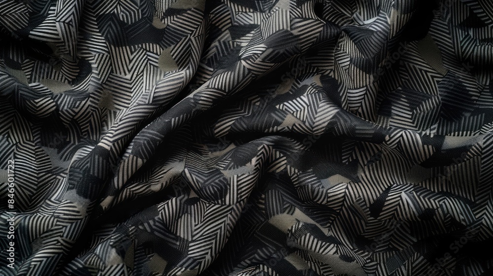 Poster a black and white patterned fabric with a zigzag design
