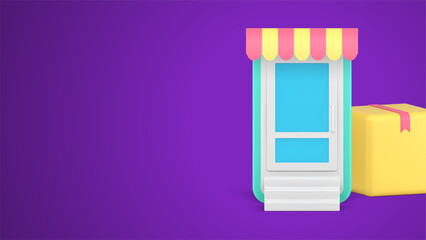 Online shopping digital store order purchase delivery service smartphone application 3d icon vector