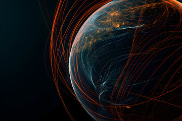 Obraz premium Earth globe, telecommunication and data transfer networks with global internet and artificial intelligence connectivity for communication technology.