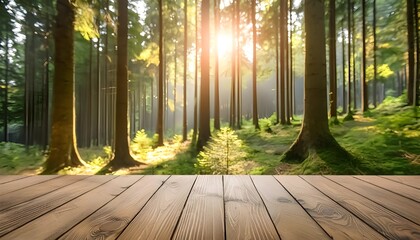 a high-quality, blurred forest background with sunlight filtering through the trees