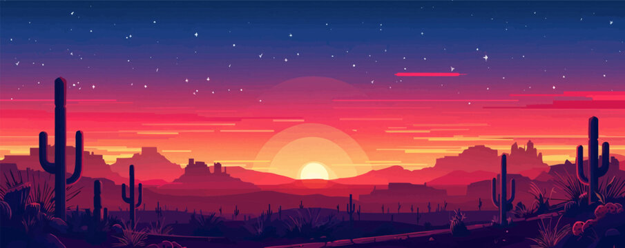 Lunar eclipse casting an ethereal glow over the landscape. Vector flat minimalistic isolated