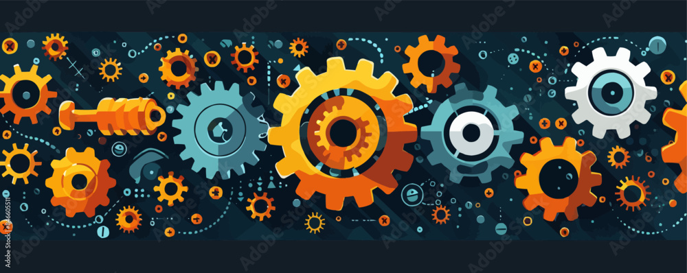 Poster steampunk gears and cogs in a mechanical device vector flat minimalistic isolated