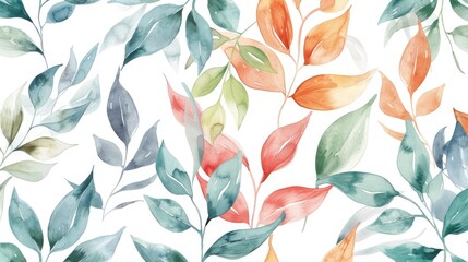 Hand painted watercolor leaves in a charming design for summer textiles scrapbook paper and decorations Floral pattern without seams