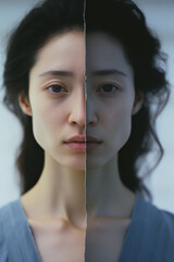 女, 女性, モデル, 悲しみ, 辛い, 憂鬱, 乖離, 病気, 二面性, 半分, 精神, 心, アジア人, 日本人, woman, female, model, sadness, painful, depression, divergence, illness, duality, half, spirit, mind, asian, japanese