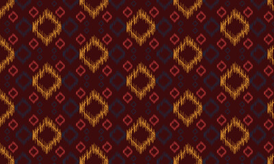 Ikat seamless pattern traditional Design. Geometric ethnic shapes yellow, red, blue and blue backgrounds for clothing, carpet, fabric, wallpaper