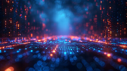 Fototapeta premium Digital data stream in deep blue, high speed data transfer with motion effect, cyber tech space.