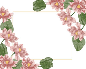 Pink Water Lily Watercolor Flower Wreath Border